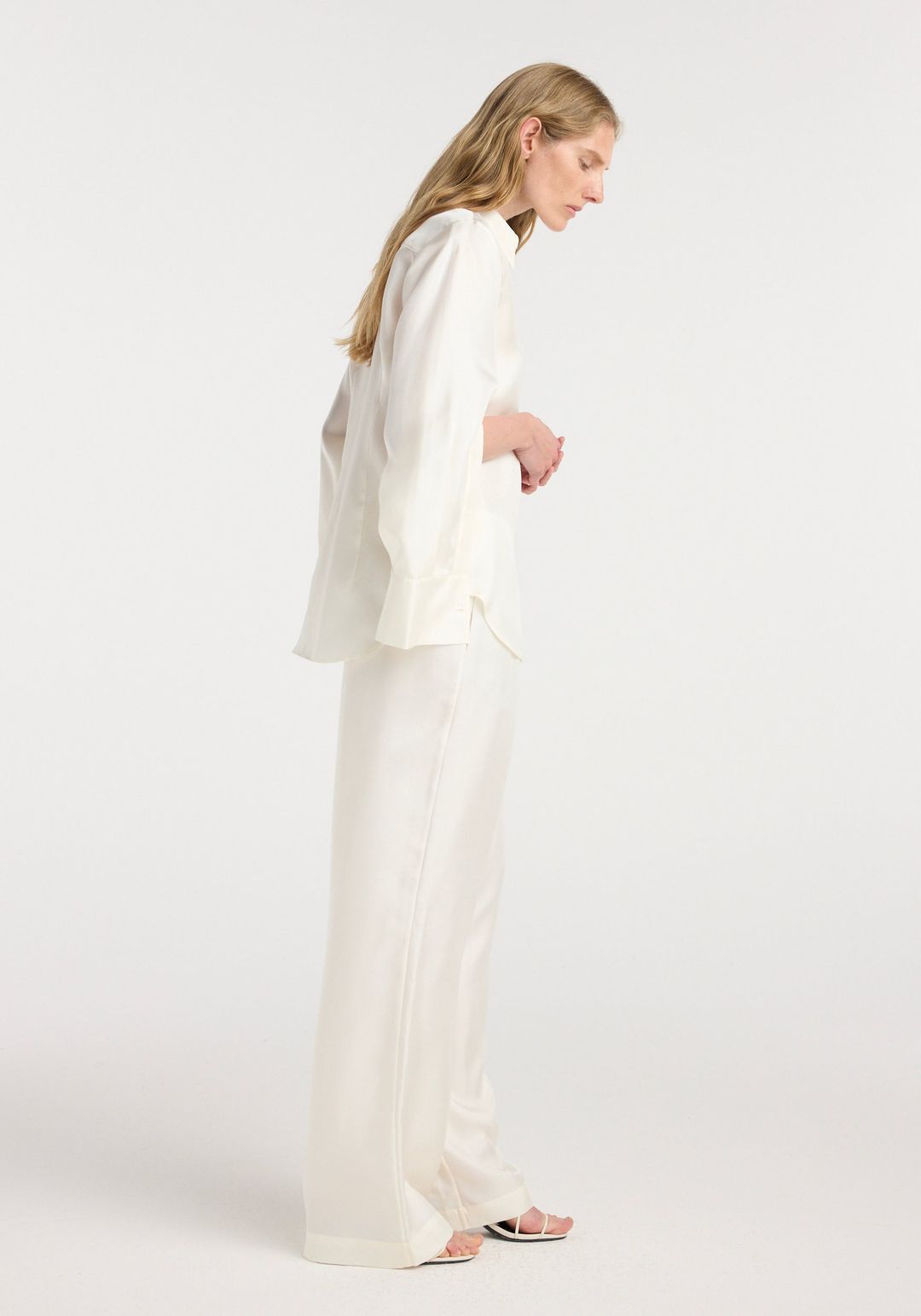 Silk open-sleeve detailed shirt | cream #3
