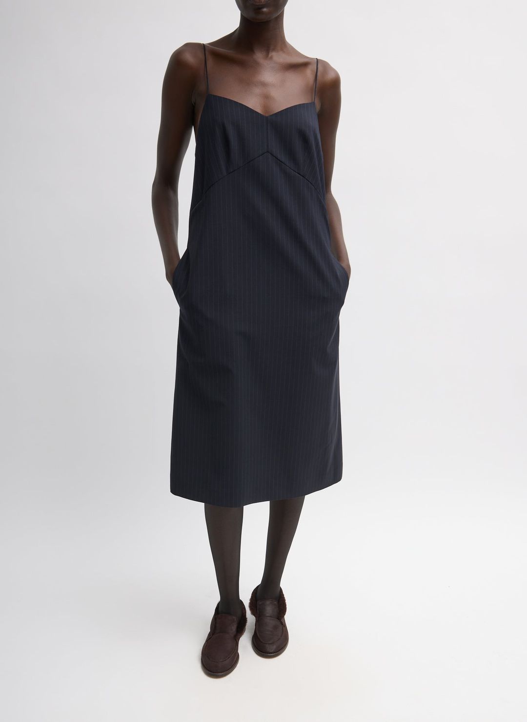 Mier Pinstripe Convertible Slip Dress #3