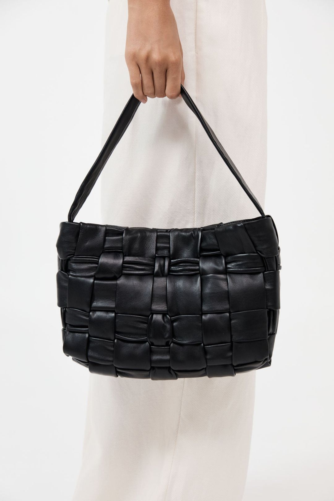 Textured Mini Woven Tote - Black