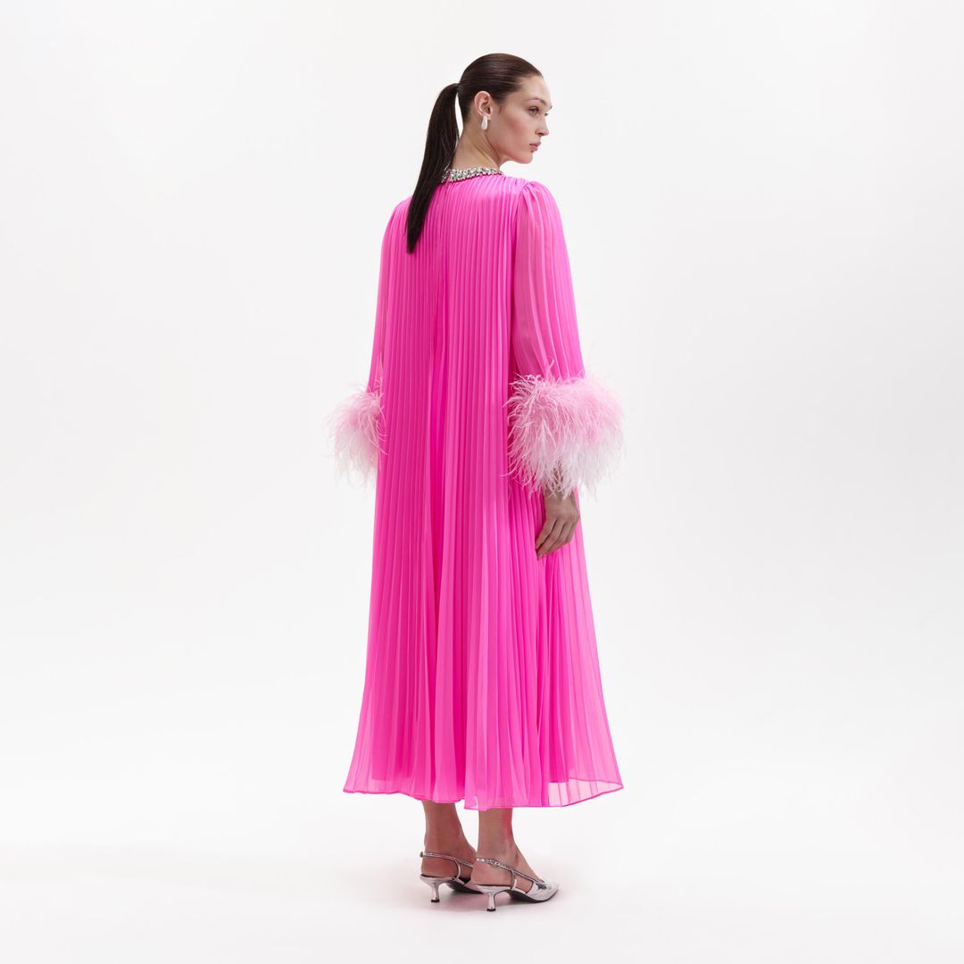 Pink Chiffon Feather Midi Dress #3