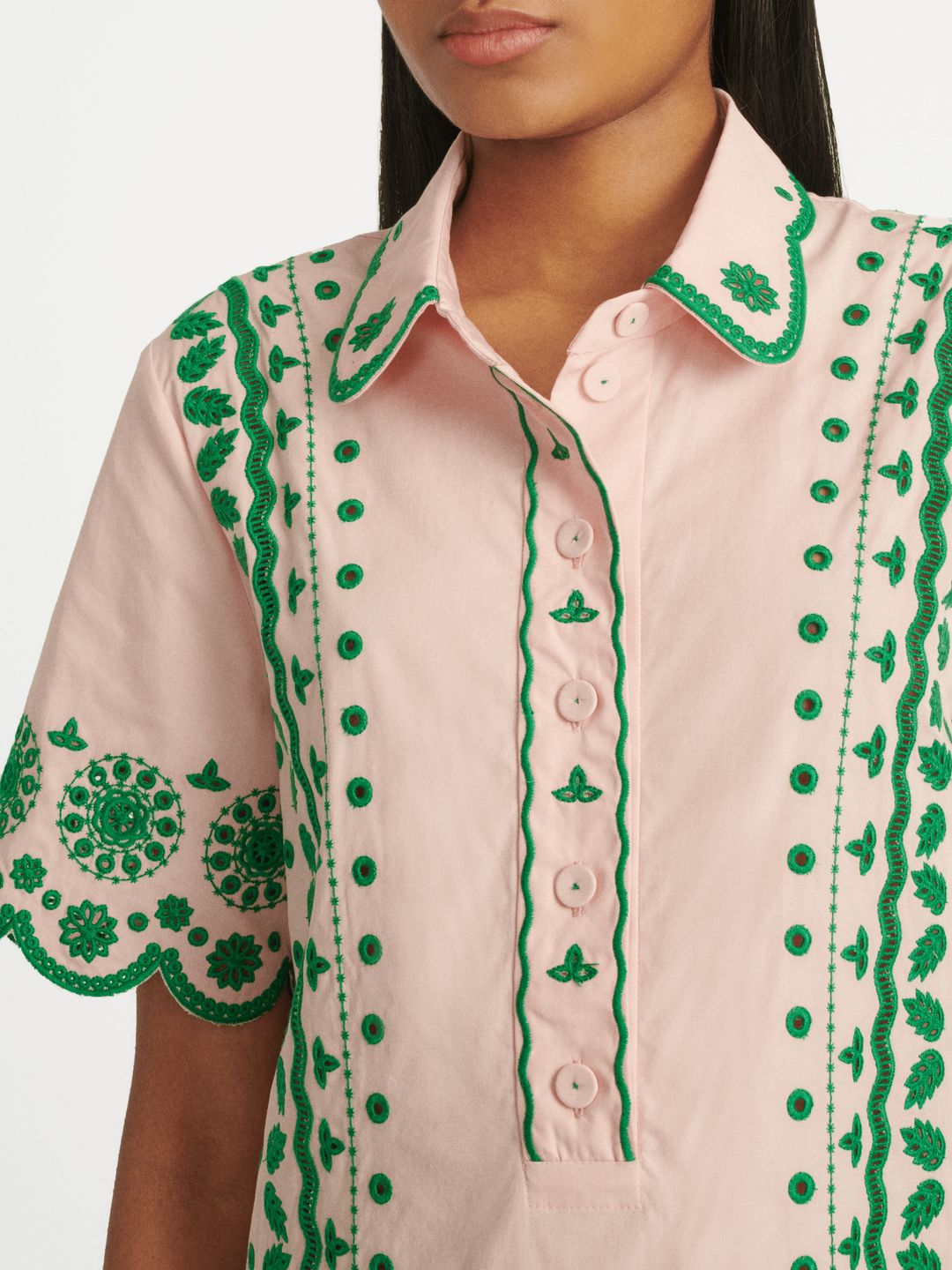 Dree Cotton Broderie-anglaise Shirt Dress in Blush Pink Apple #5