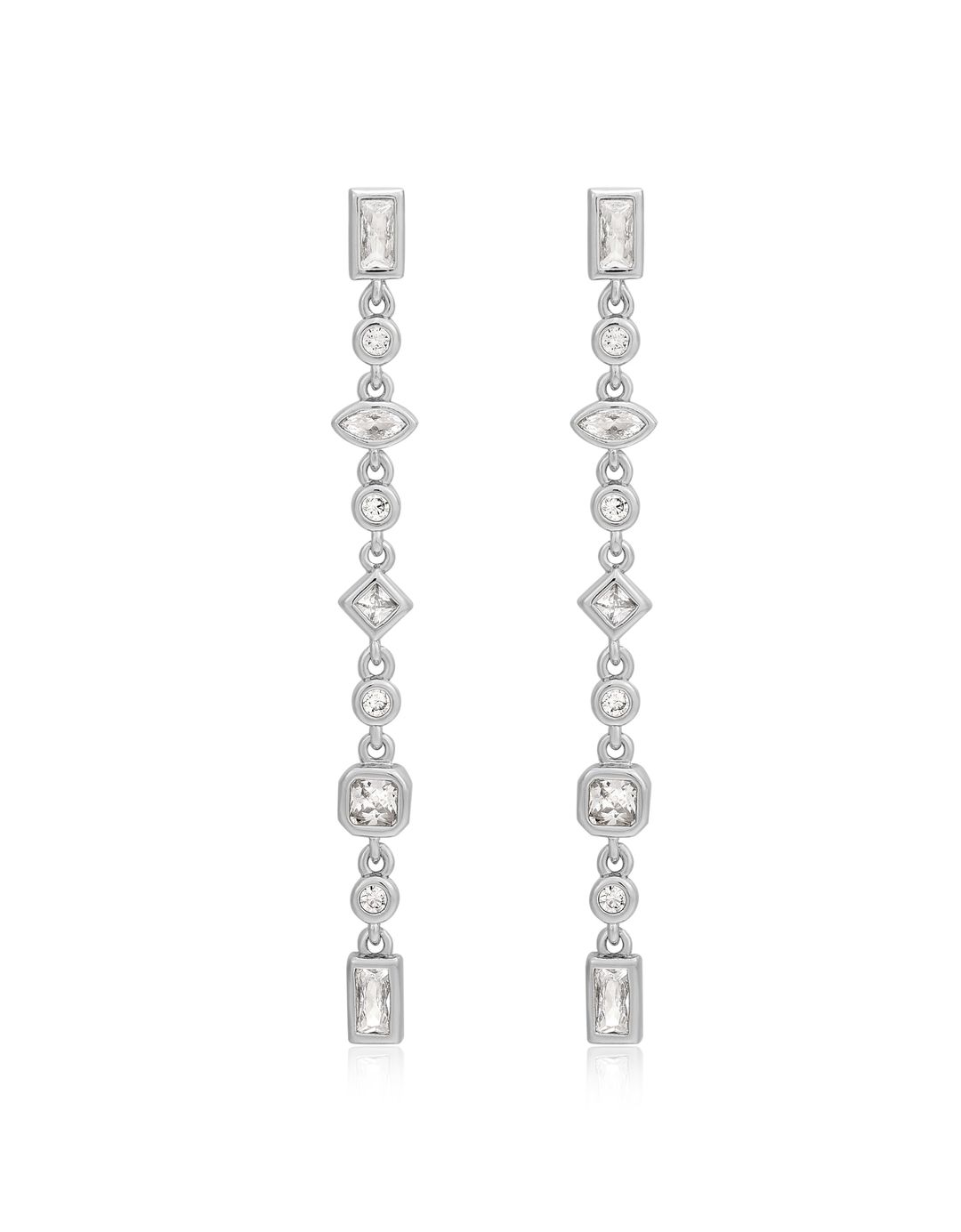 Bezel Stone Drop Studs- Silver