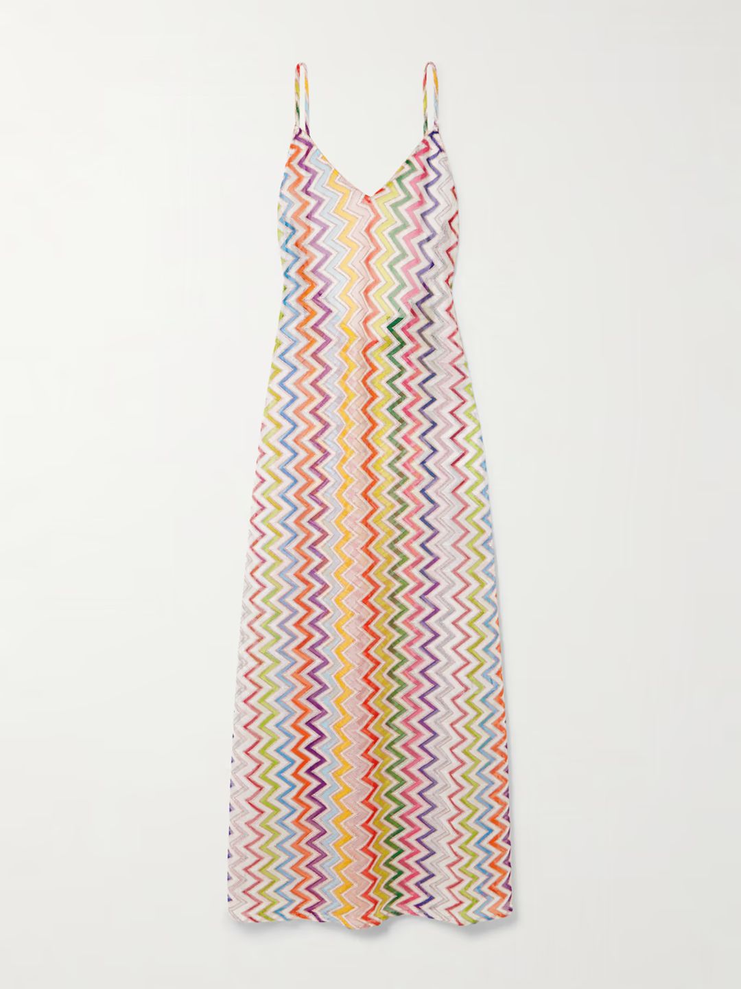 Striped metallic crochet-knit maxi dress