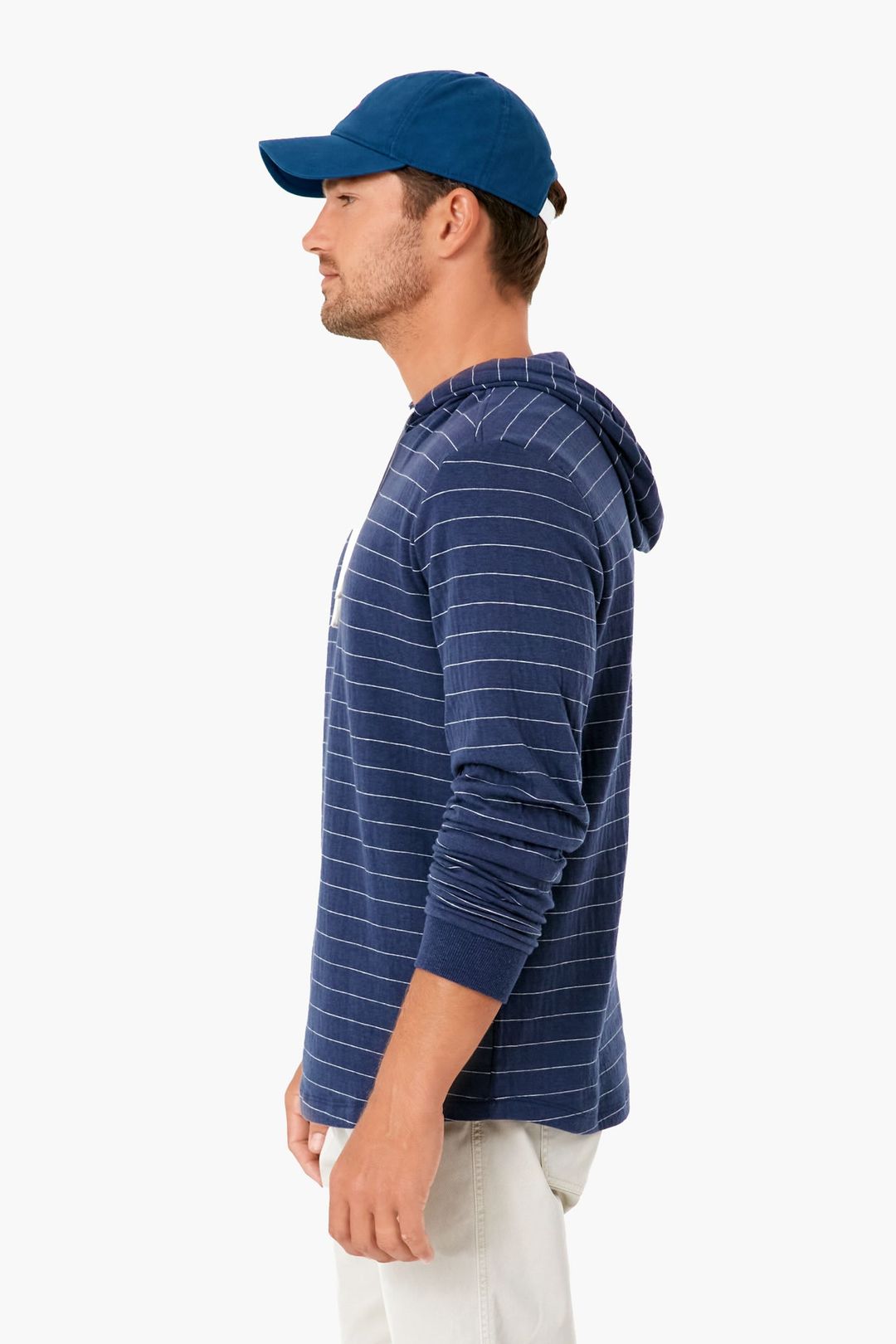 Navy White Stripe Double Knit Pullover Hoodie #3