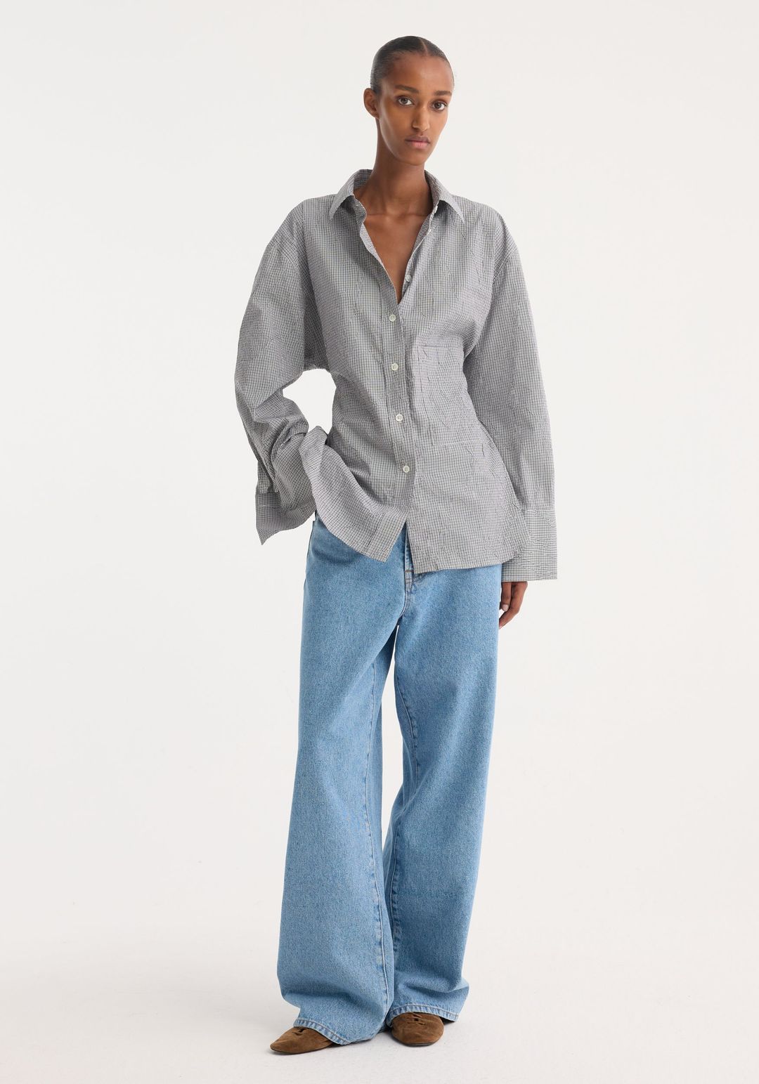 Crushed checked shaped shirt | mini grey check