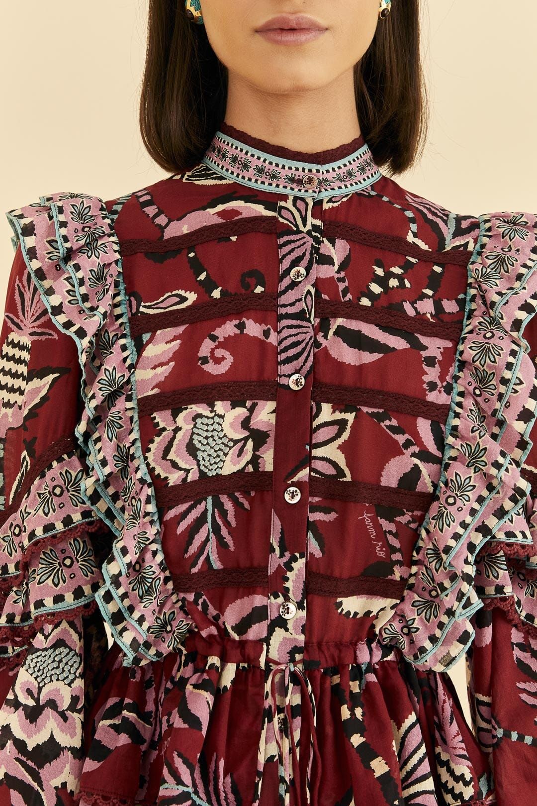 Burgundy Pineapple Inspiration Ruffle Blouse #3