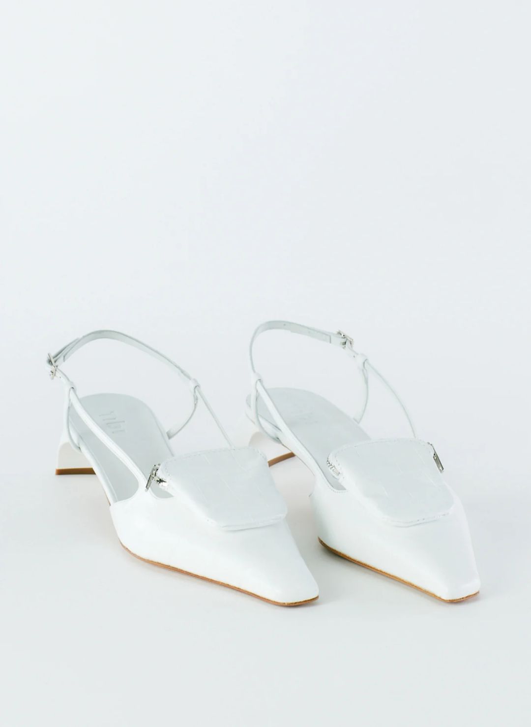 Croc Print Victor Slingback in White
