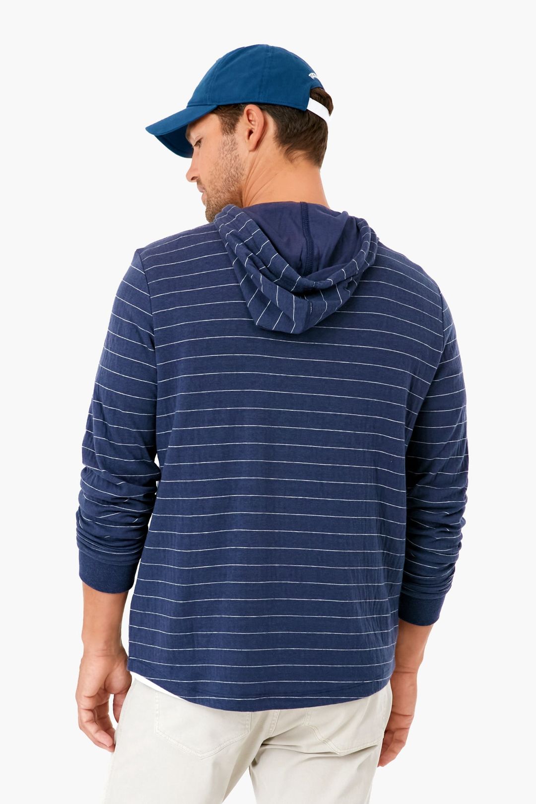 Navy White Stripe Double Knit Pullover Hoodie #4
