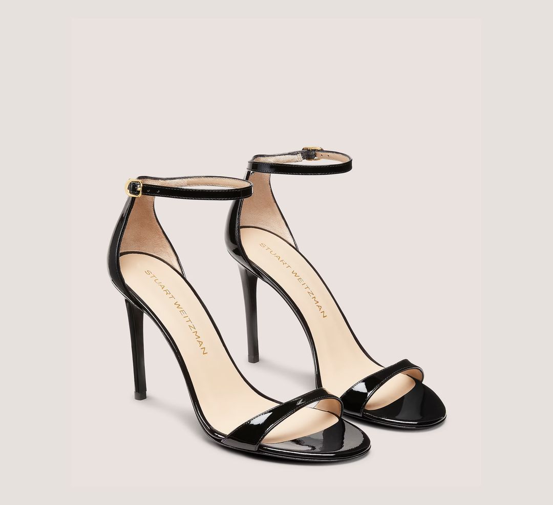 Walkway Black Patent Leather Block Heels Sandals