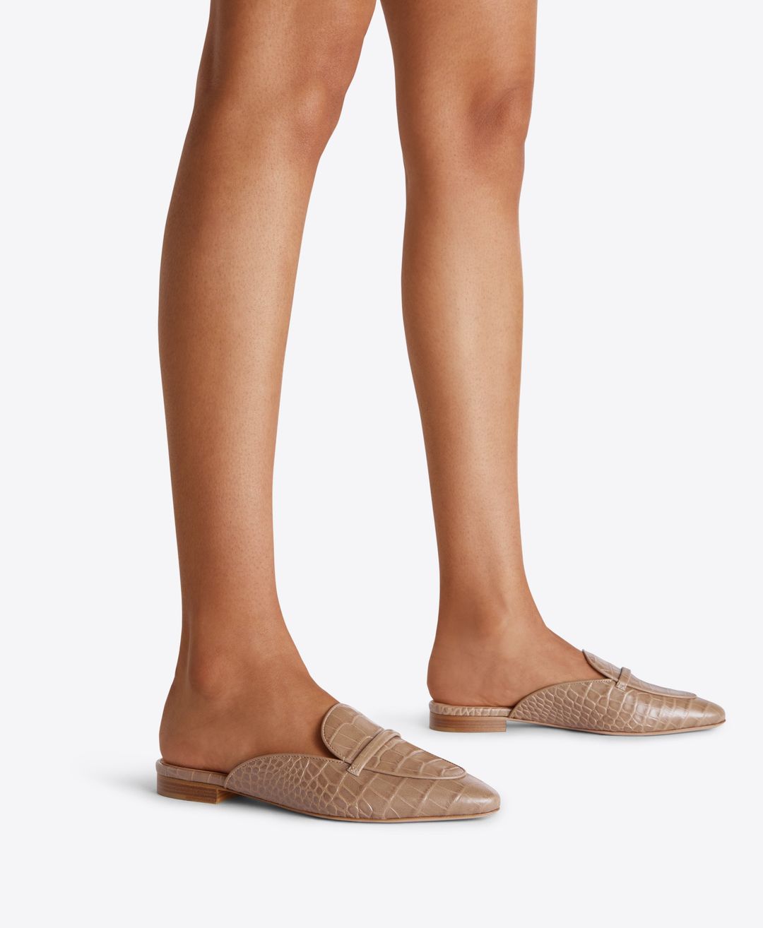 Berto Flat - Taupe Embossed Leather Flat Slides #5