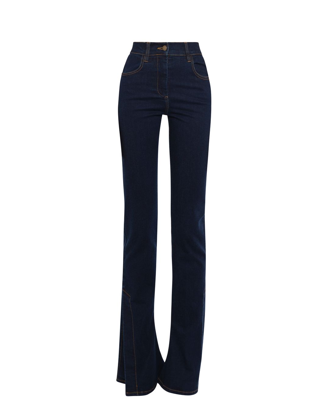 Fitted Stretch Flared Jeans With Side Slits Indigo Rinse Wash
