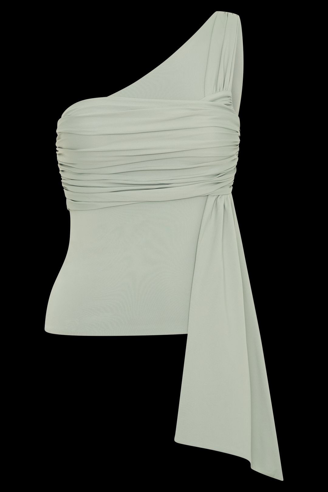 Sera One Shoulder Recycled Nylon Top With Drape - Basil #9