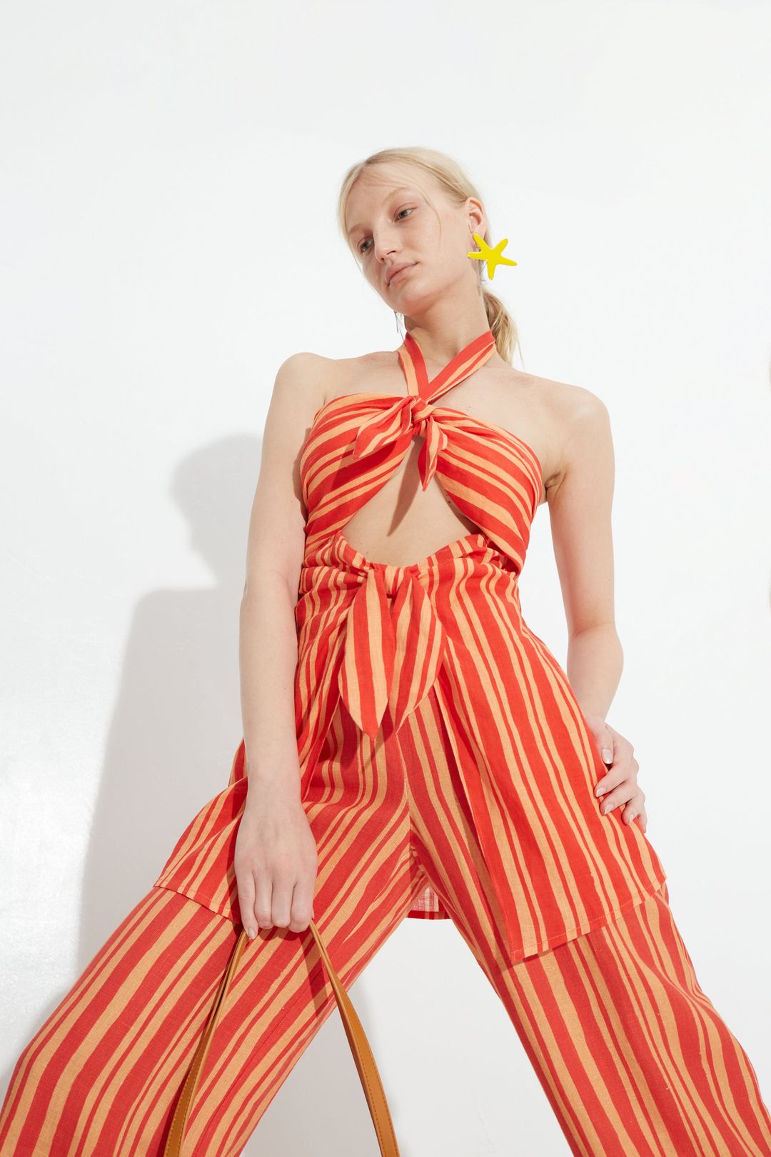 Lure Linen Top in Retro Red Orange Stripe #4