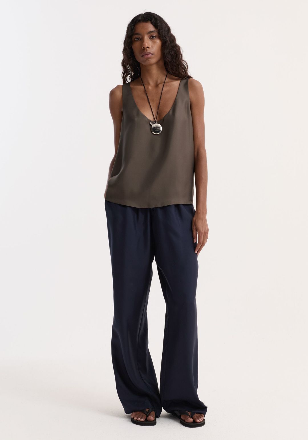 Silk scoop-neck top | earth