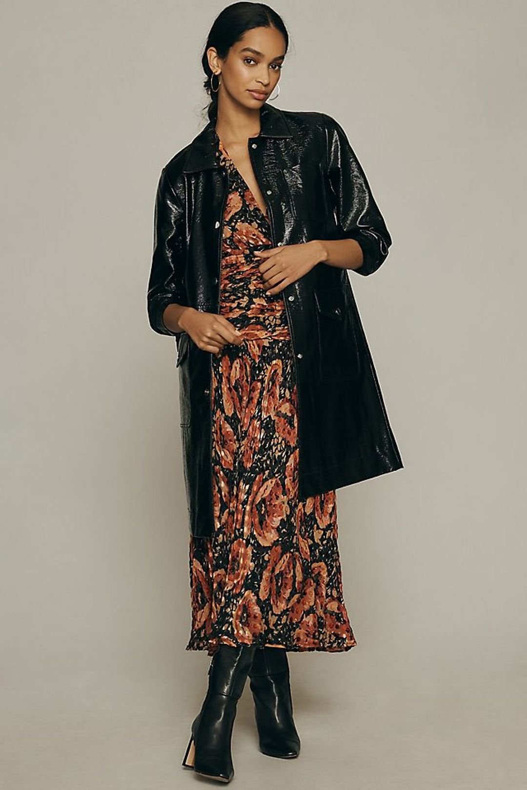 Crinkled Faux Leather Car Coat