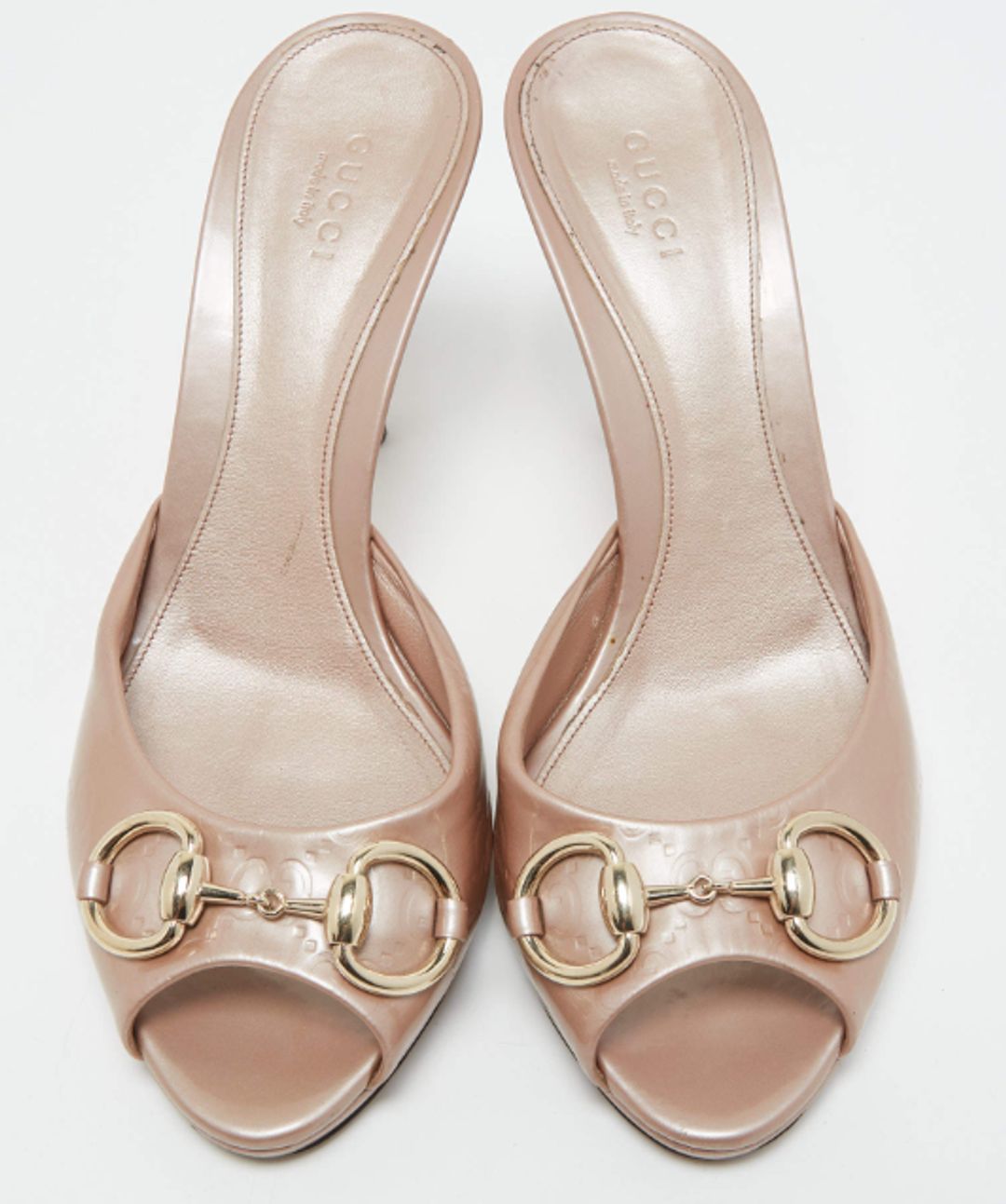 Gucci Metallic Patent Leather Hollywood Slides Size