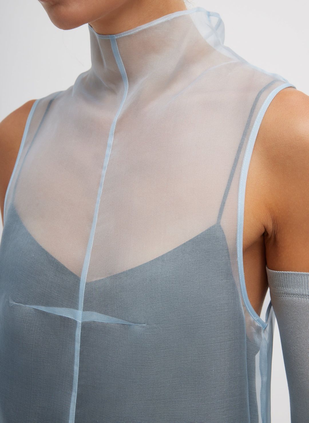 Melee Crepe V-Neck Dress With Organza Lining #8