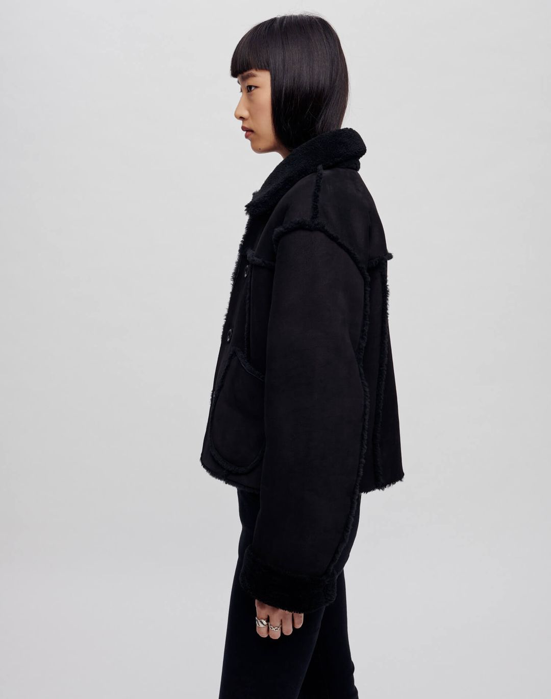 Reversible Shearling Boxy Jacket - Black Shearling #4