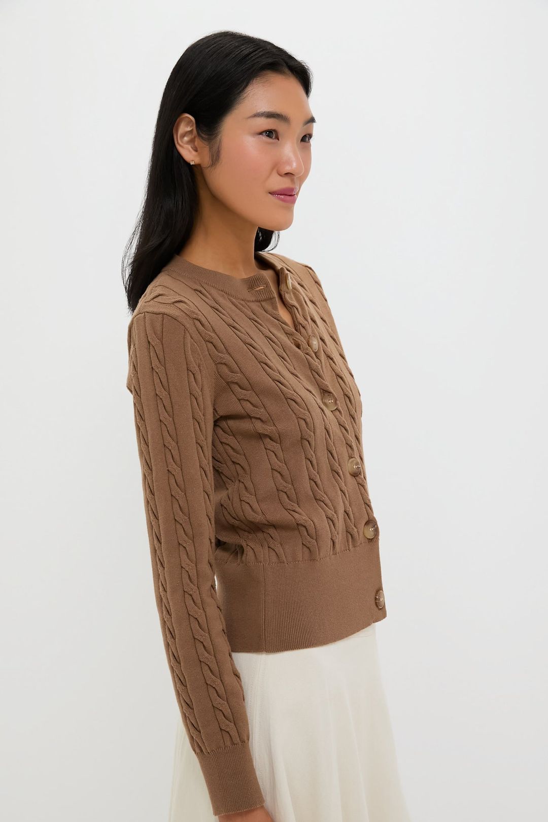 Mocha Cotton Cable Knit Kit Cardigan #3