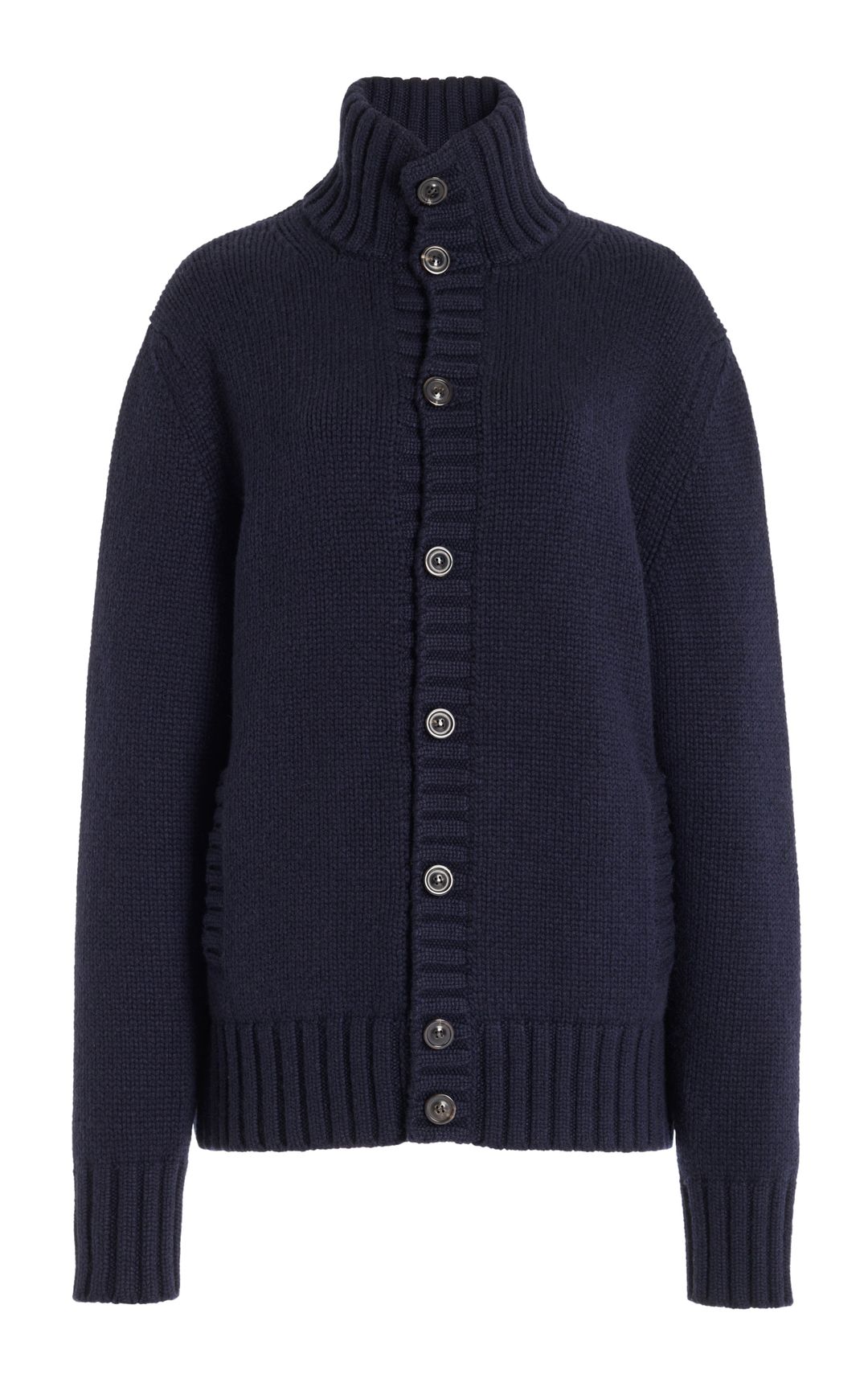 Jacobo Knit Turtleneck Cardigan in Dark Navy Piuma Cashmere
