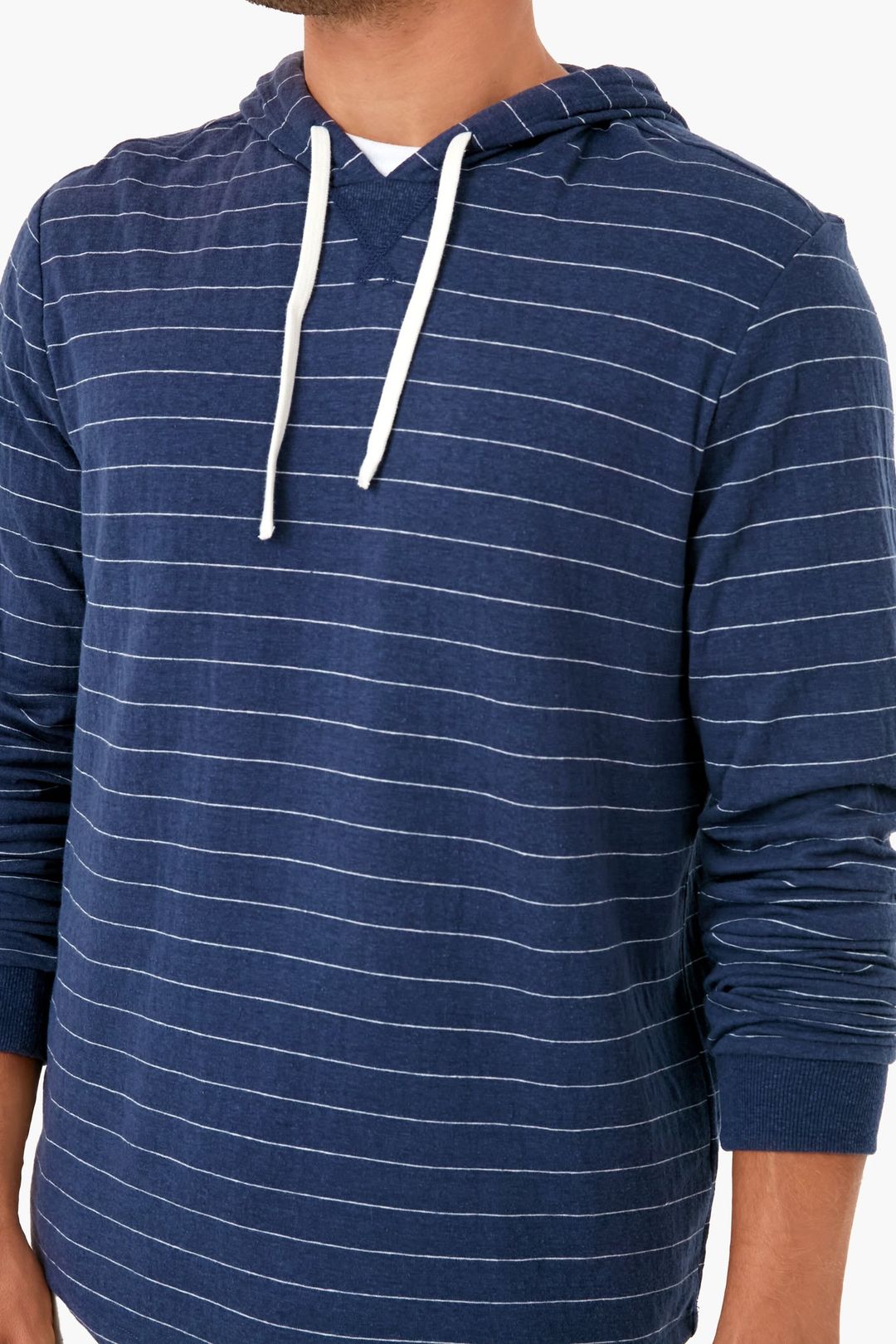 Navy White Stripe Double Knit Pullover Hoodie #5