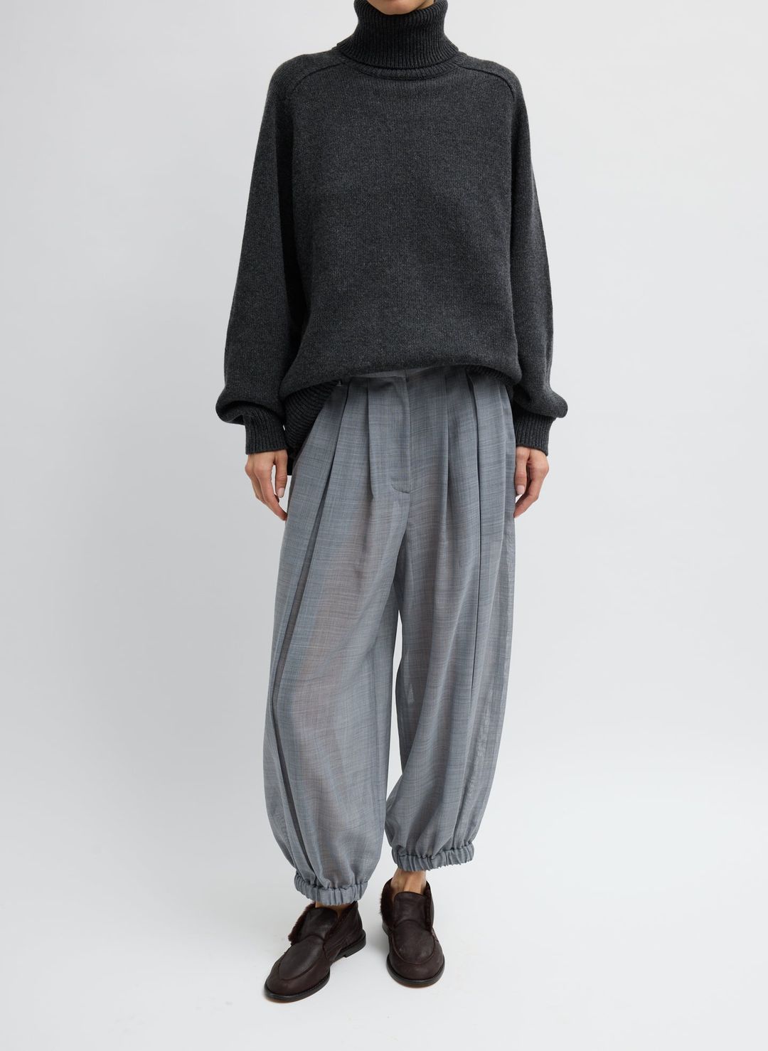 Sheer Wool Gauze Pleated Balloon Pant