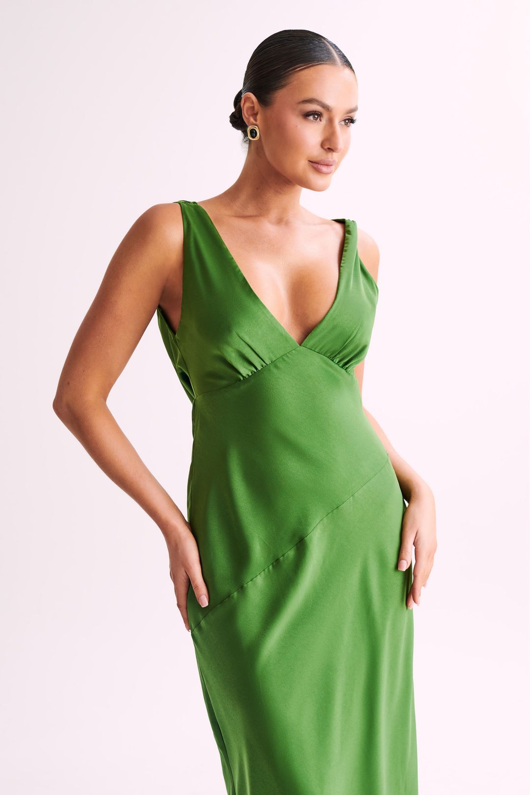 Maxi Satin Dress With Back Cowl - Emerald #6