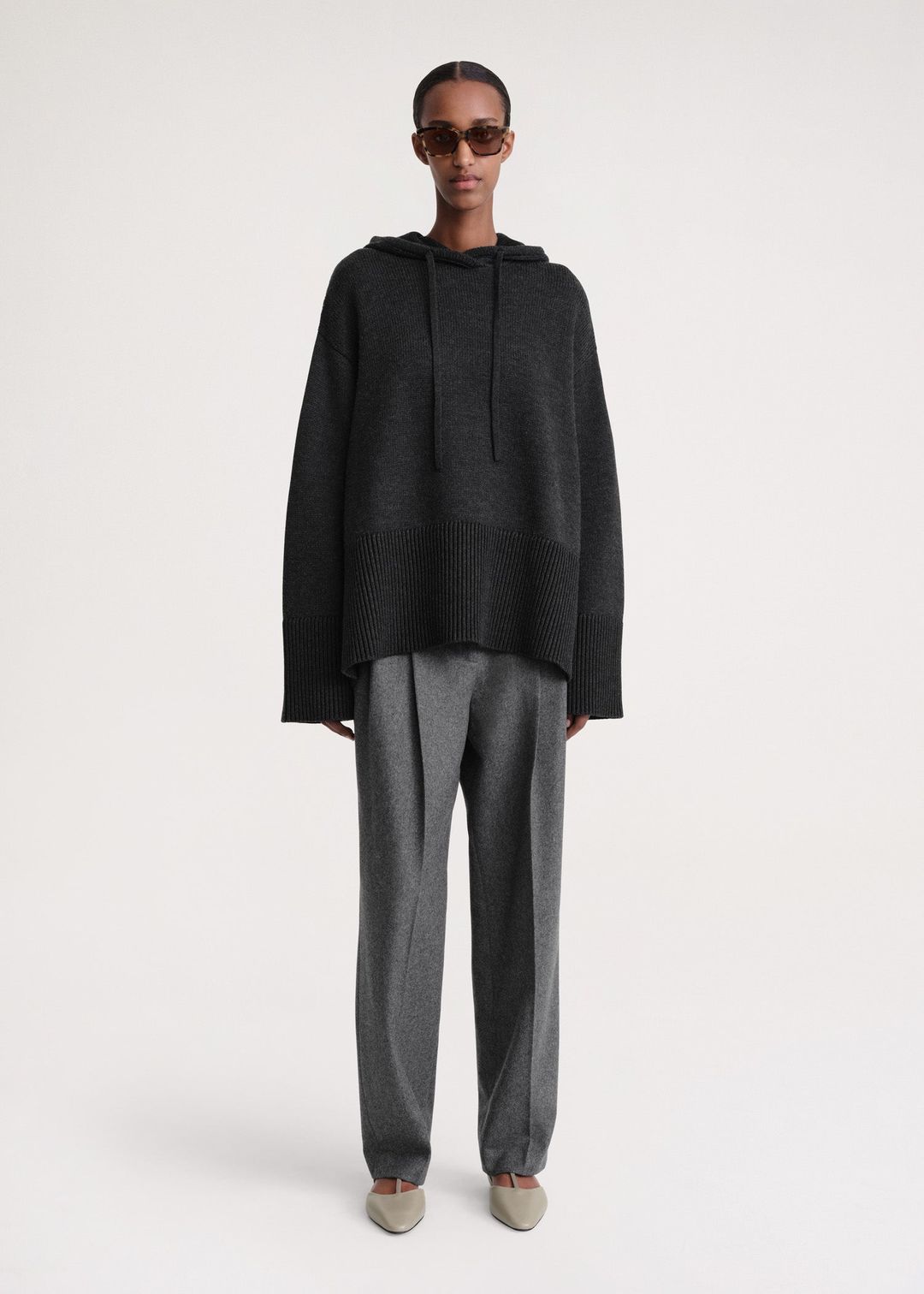 Signature hooded knit charcoal melange