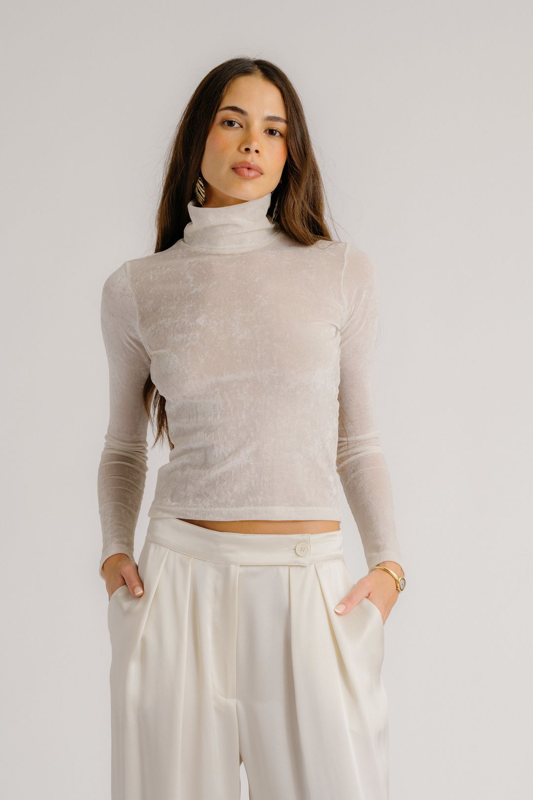 HAILEY FITTED MOCK NECK | GARDENIA