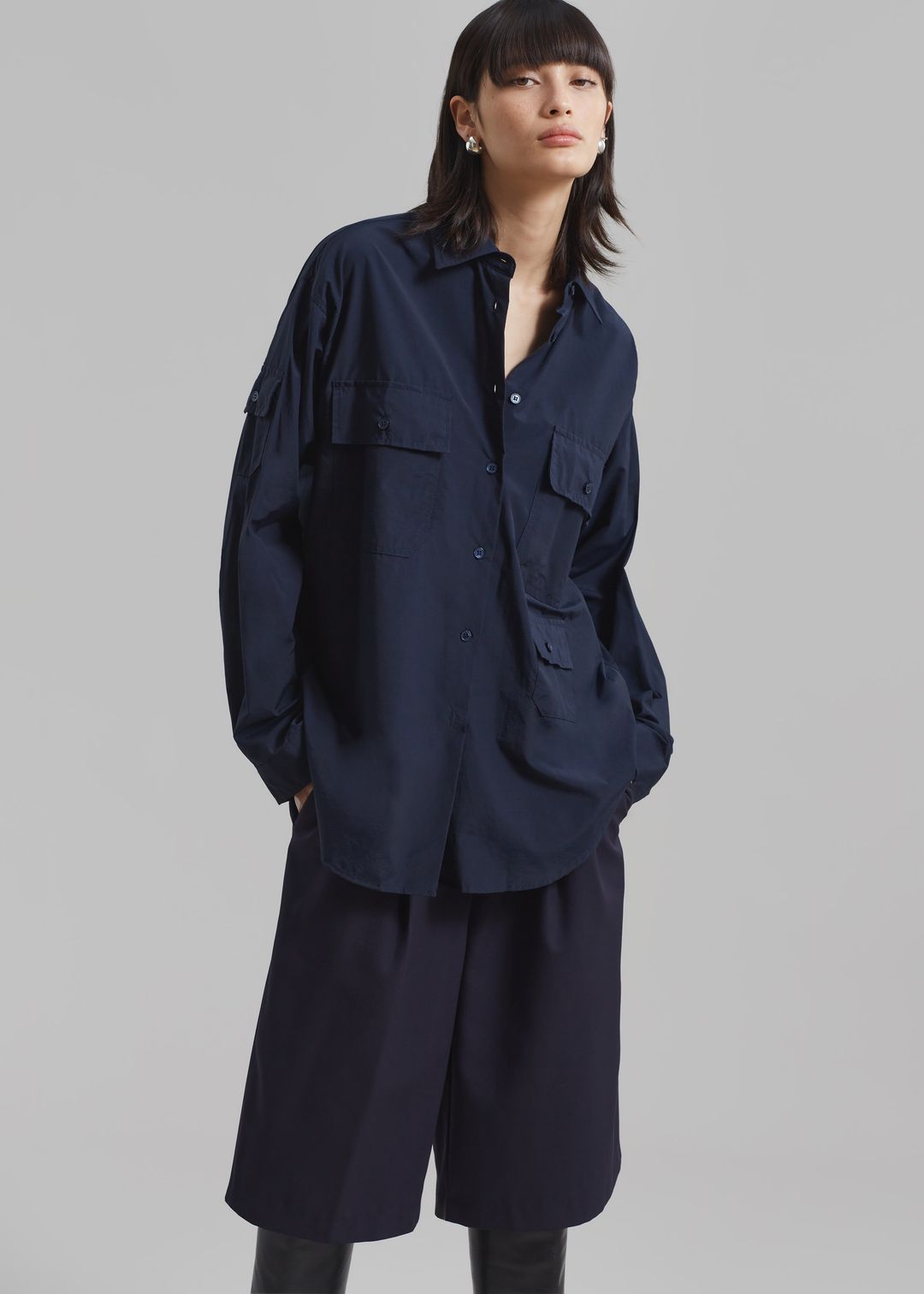 Jana Cargo Button Up Shirt - Navy #8