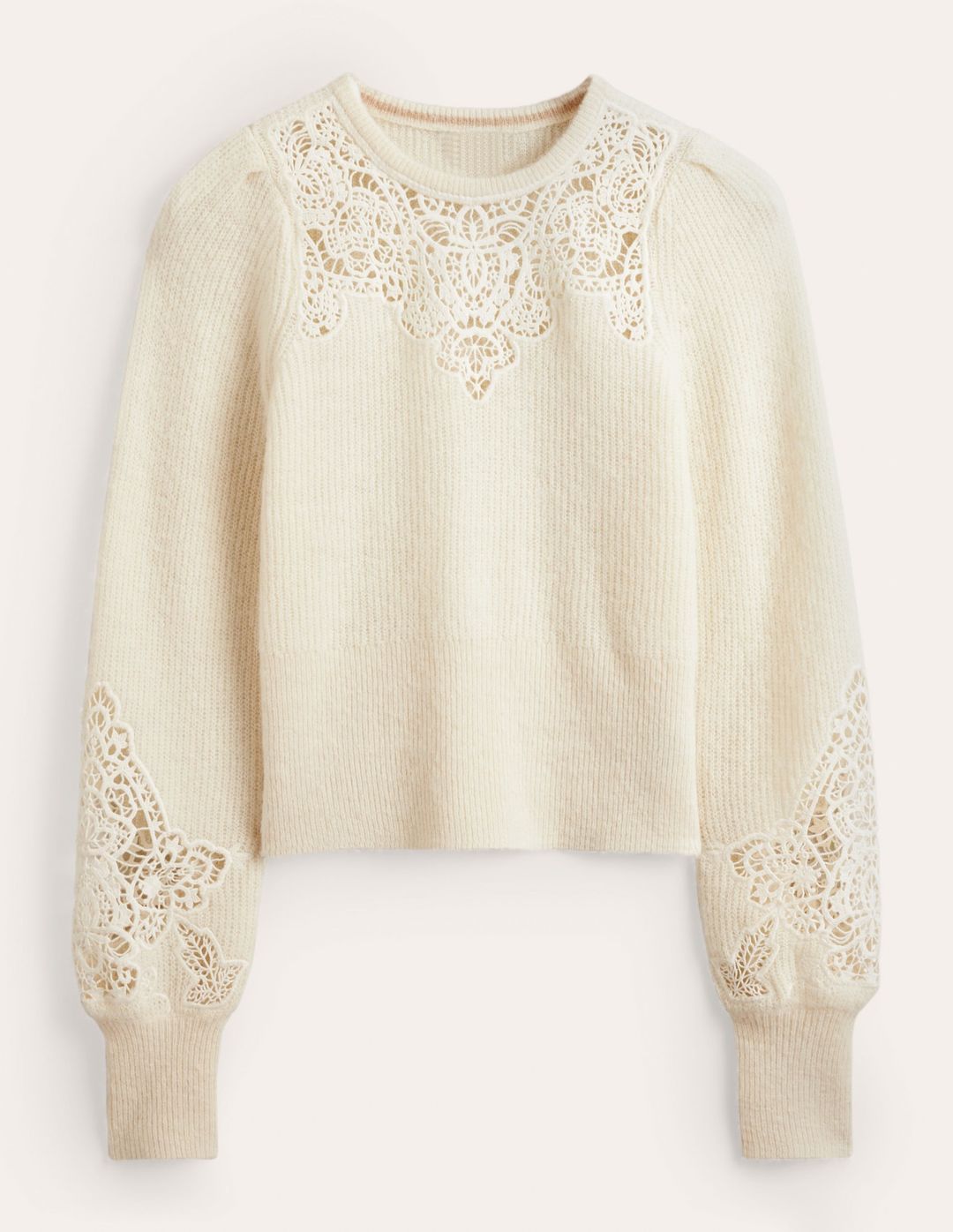Lace Panel Fluffy Sweater-Ivory #5