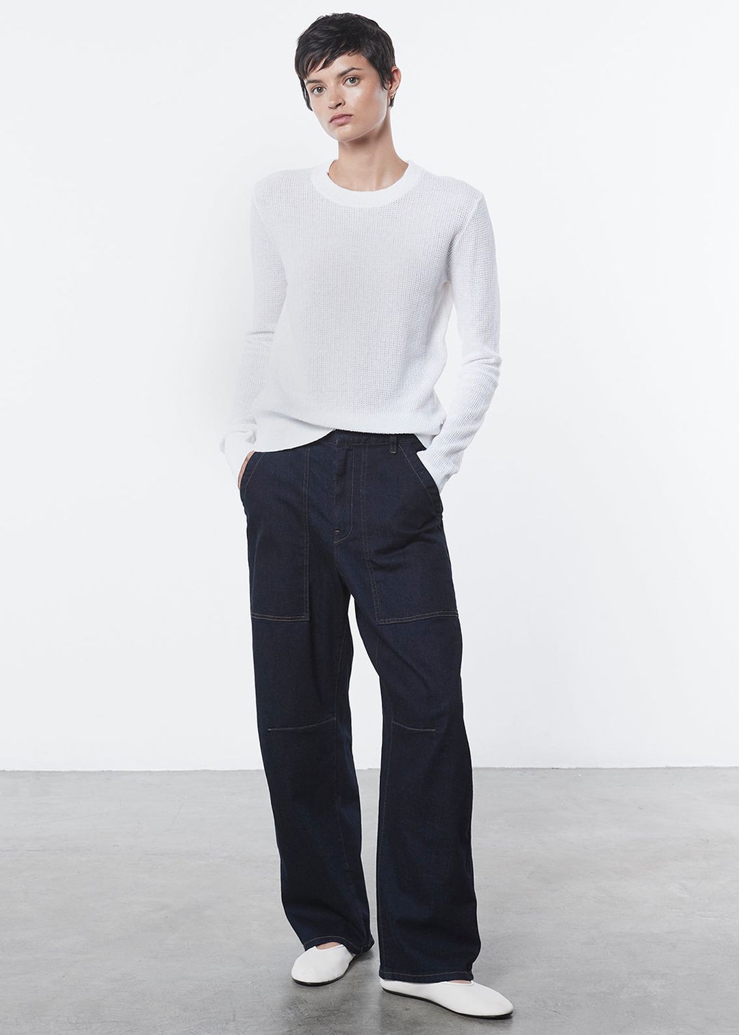 Linen Open Knit Crewneck | White