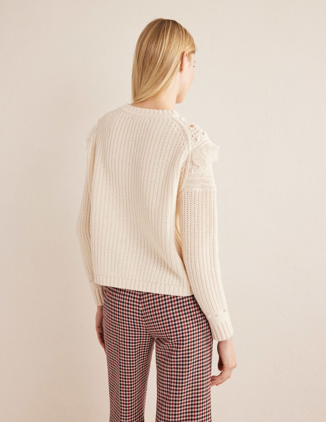 Fringe Detail Ribbed Sweater-Warm Ivory #3