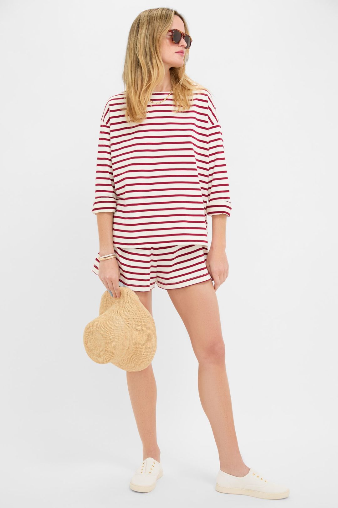 Red and Ivory Stripe Knit Olympia Short
