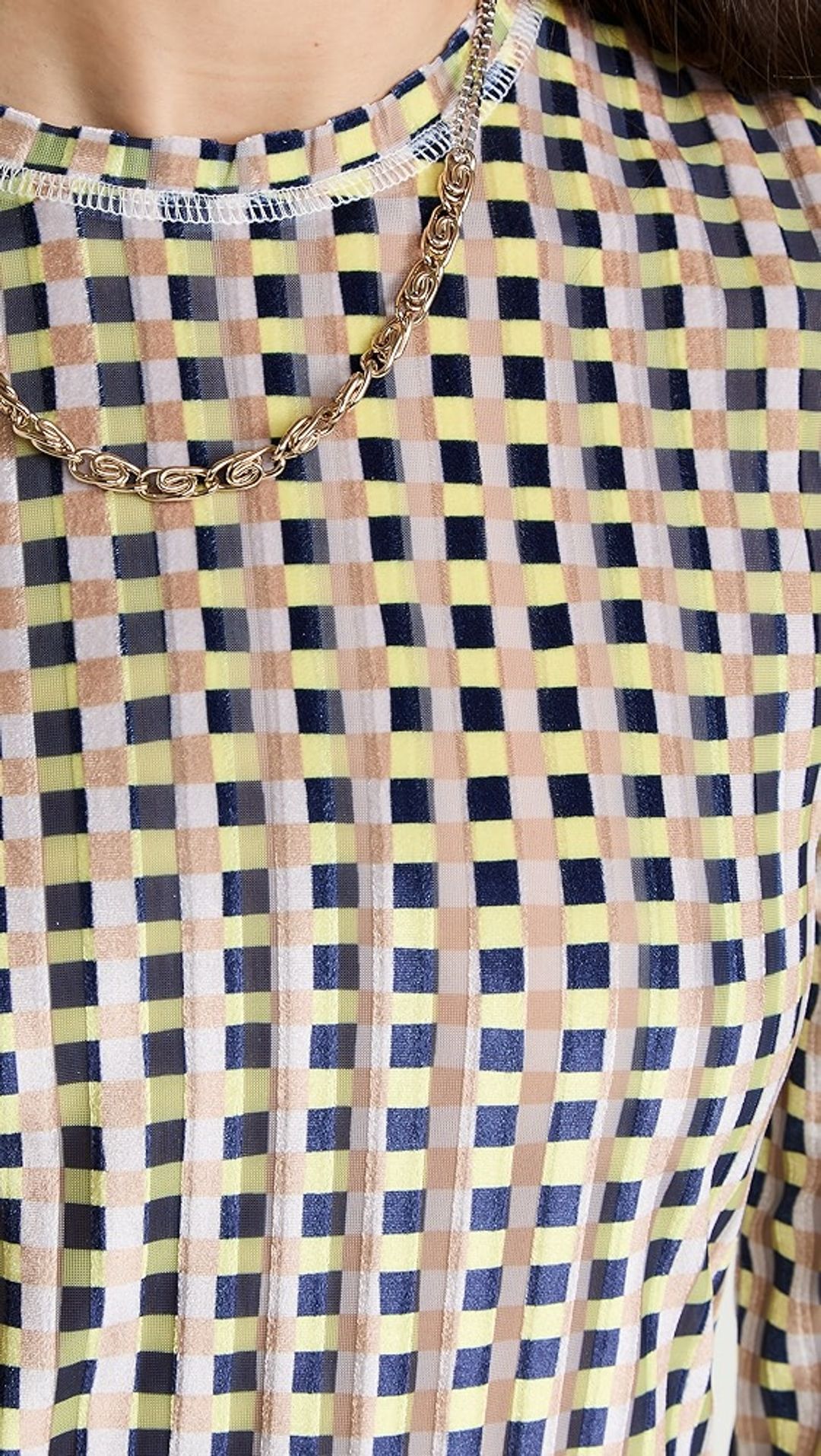 Velvet Devore Long Sleeve Top In Gingham Yellow #7