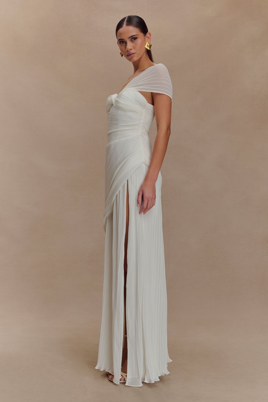 Tamara Shirred Chiffon Midi Dress - White #4