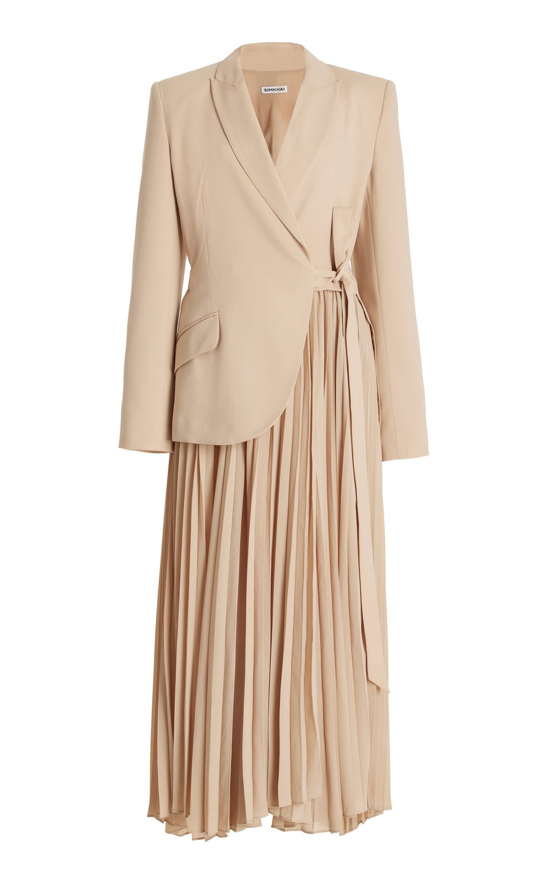 Ambretta Plisse-Detailed Woven Maxi Blazer Dress