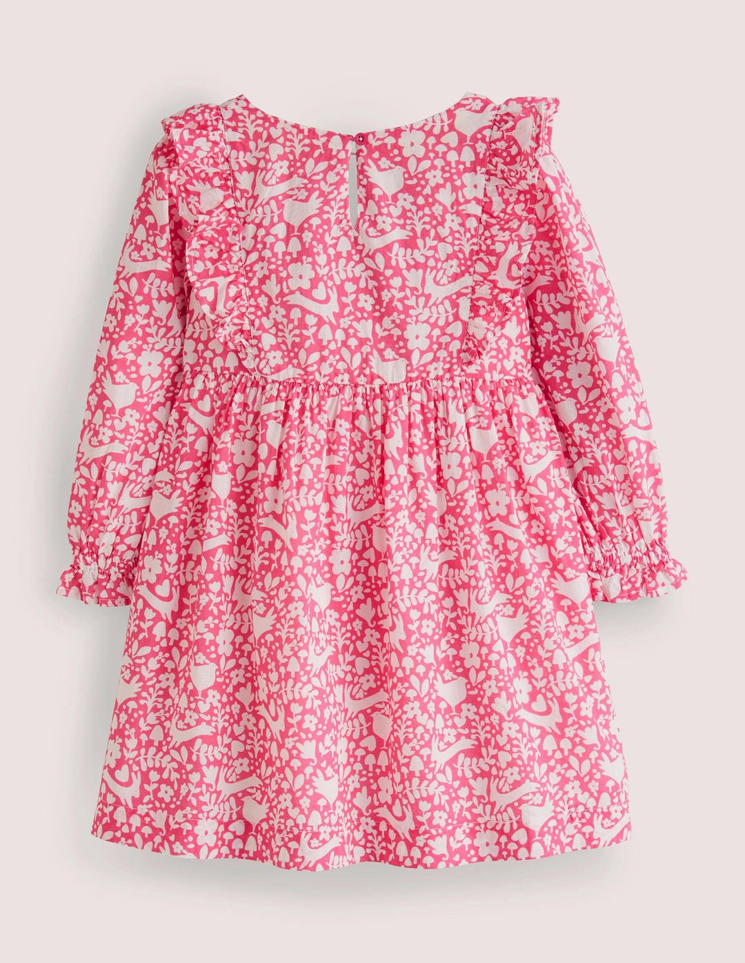 Frill Tiered Woven Dress-Pink Woodland Toile