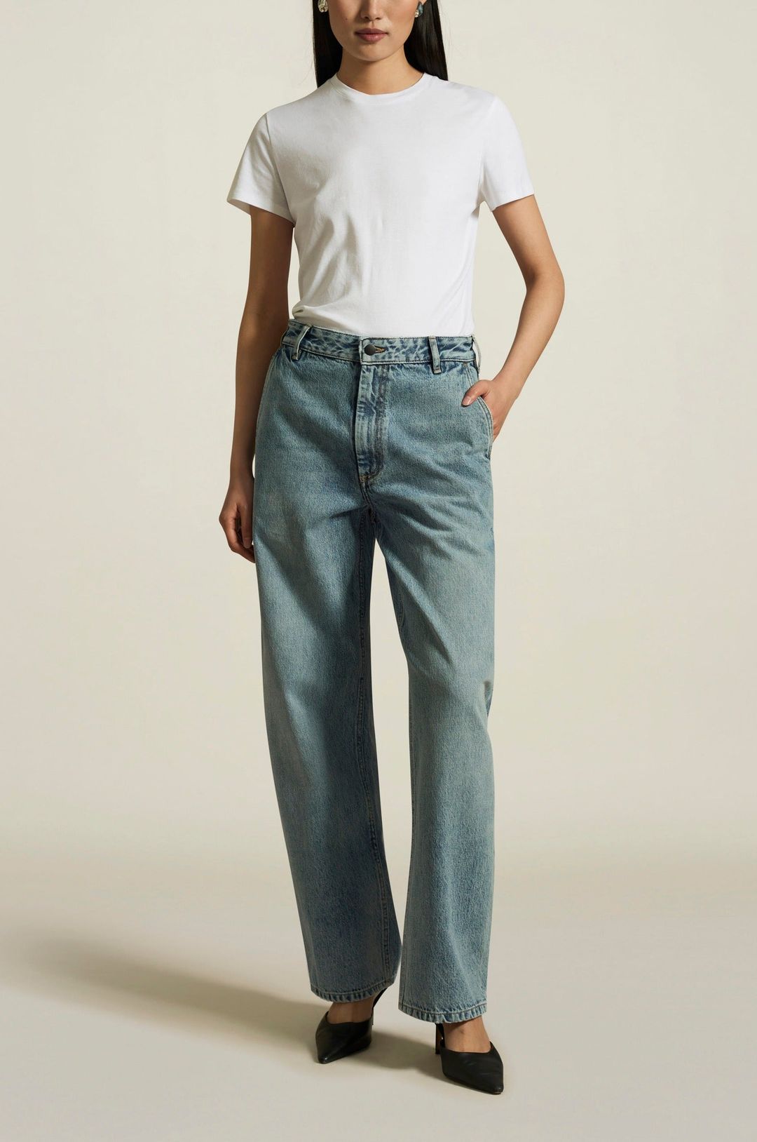 Column Leg Jean in Vinyl Wash