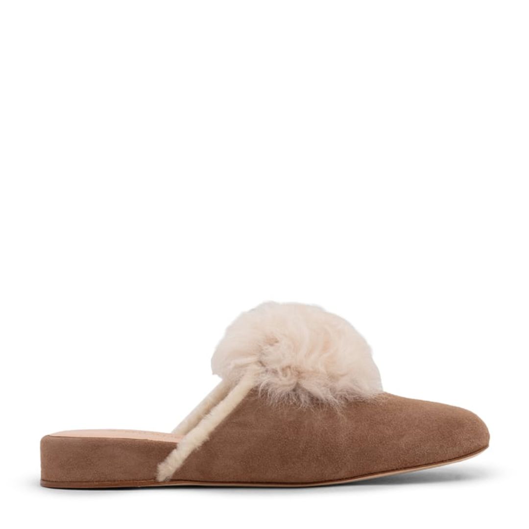 Fur trim suede mules