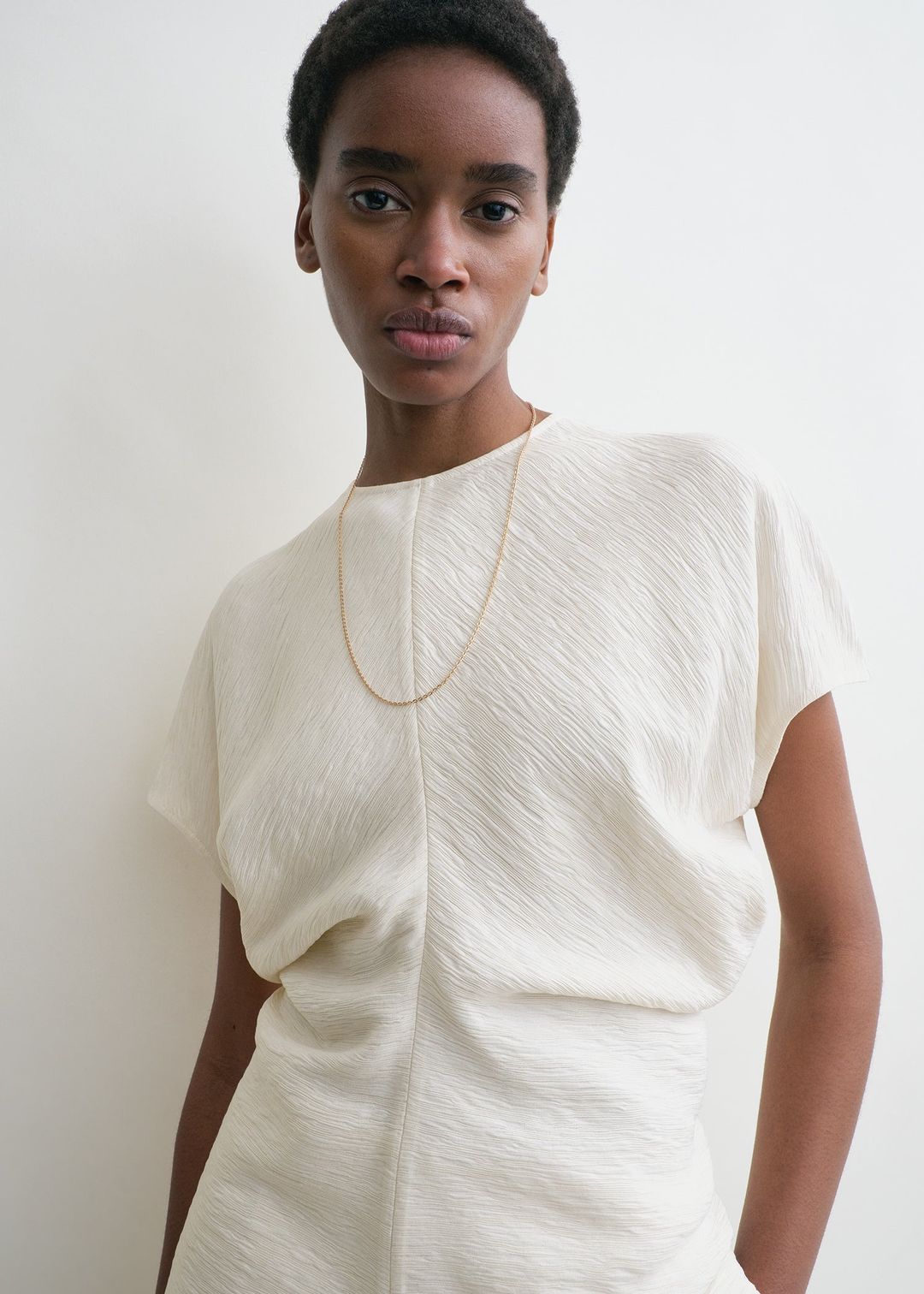 Slouch waist crinkled top cream #4