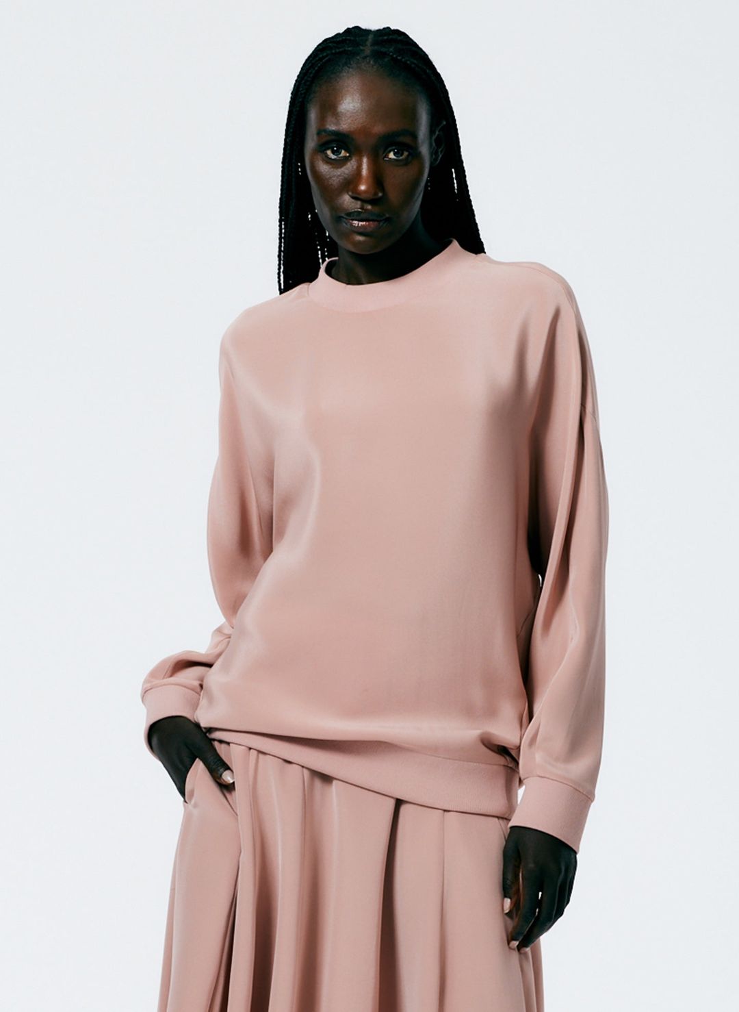 4-Ply Silk Crewneck Eased Out Top