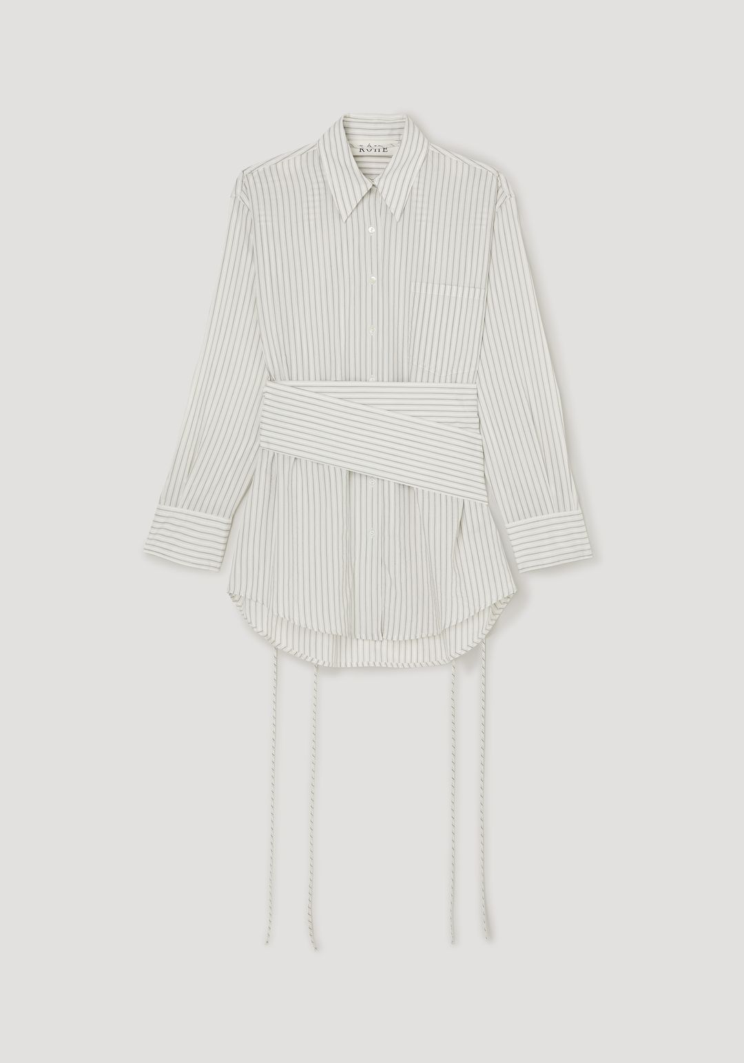 Silk stripe belted shirt | fine stripe #6