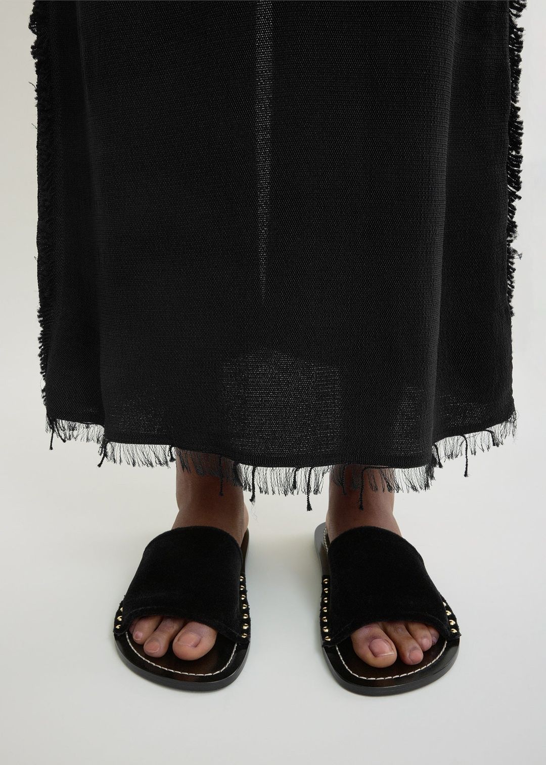 Studded velvet slides black