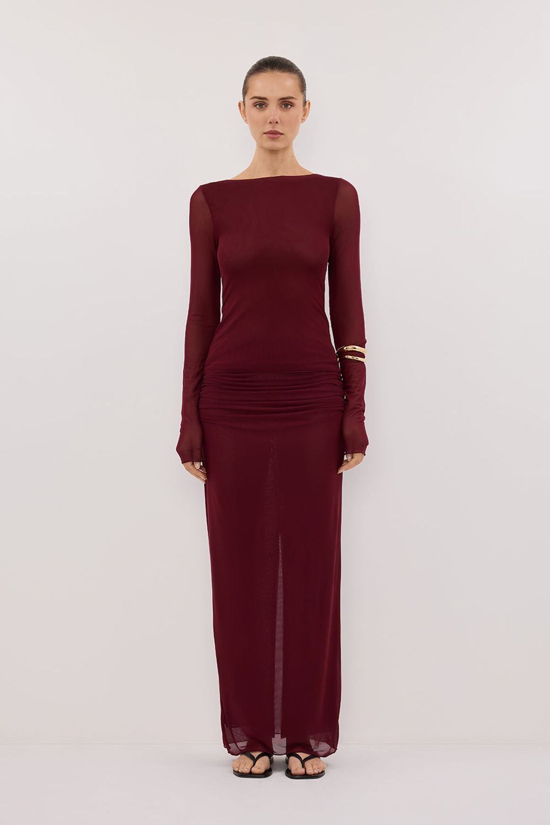 NYRA WINE LONG SLEEVE MESH TOP