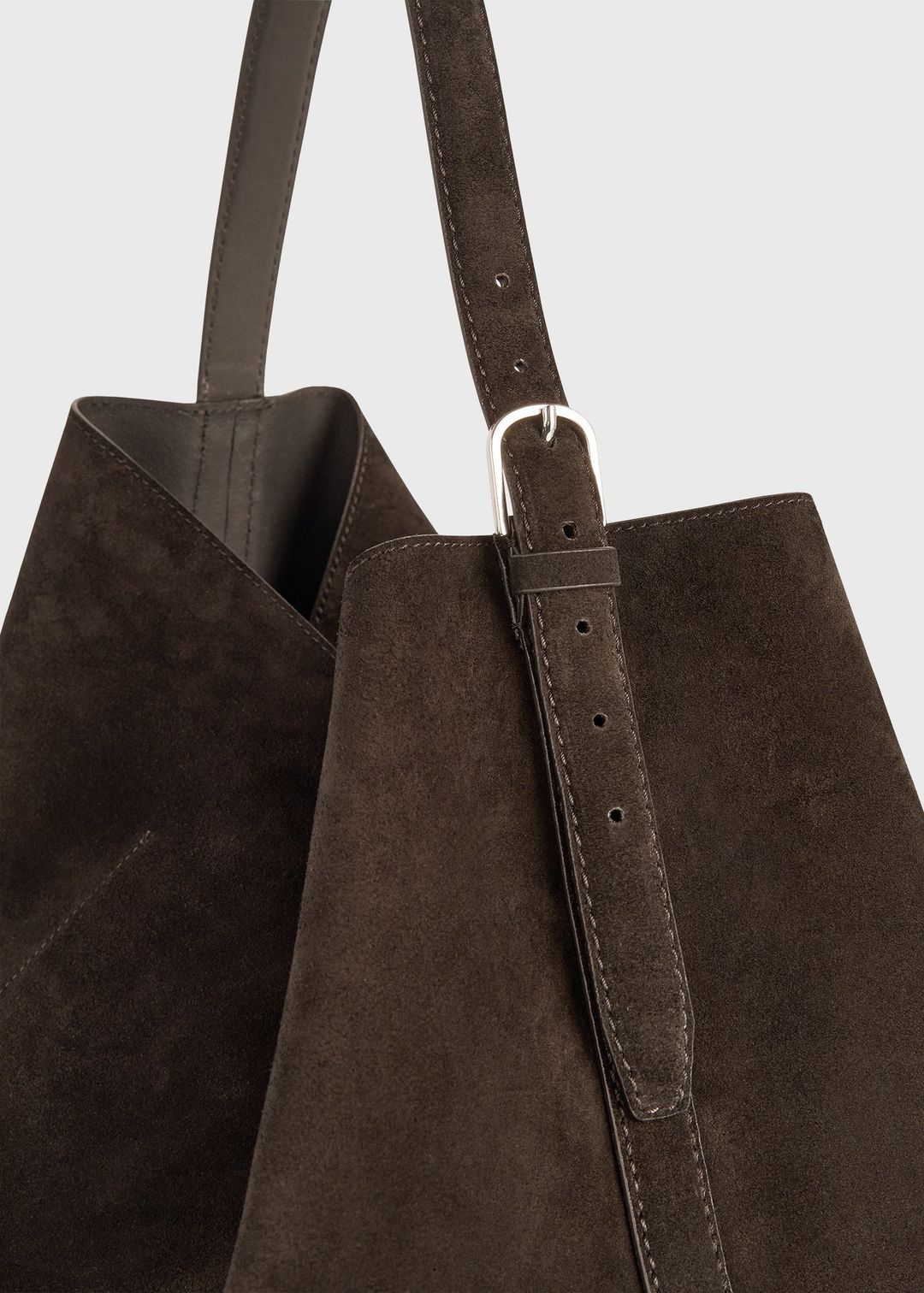 Belted suede tote brown #5