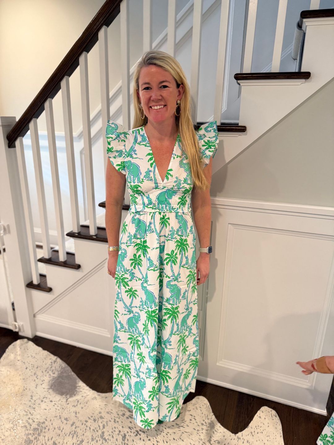 Elephant Print V-Neck Flutter Sleeve Maxi Dress #5