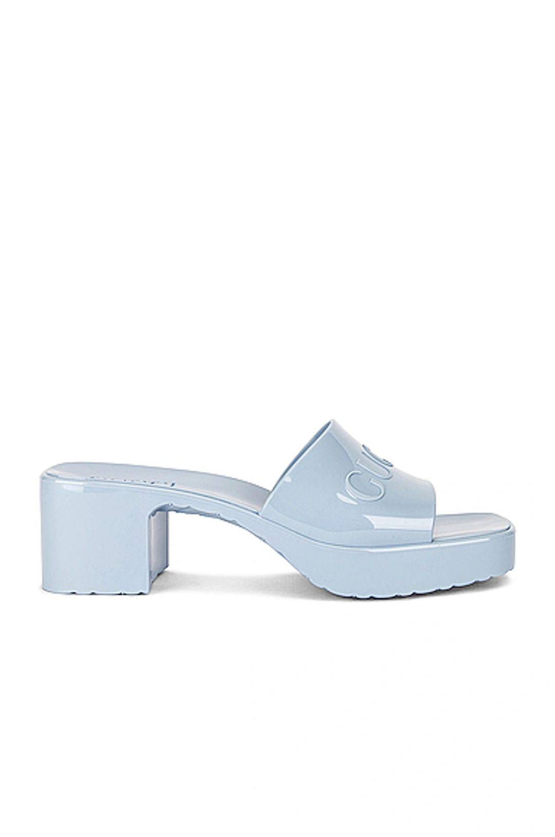 Rubber Logo Platform Slide Sandal In Light Blue #17