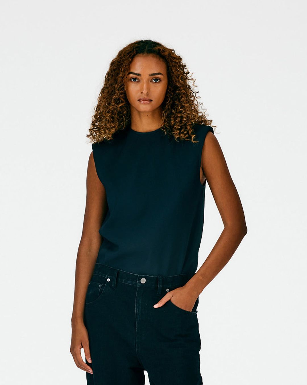 Chalky Drape Padded Shoulder Sleeveless Top #5