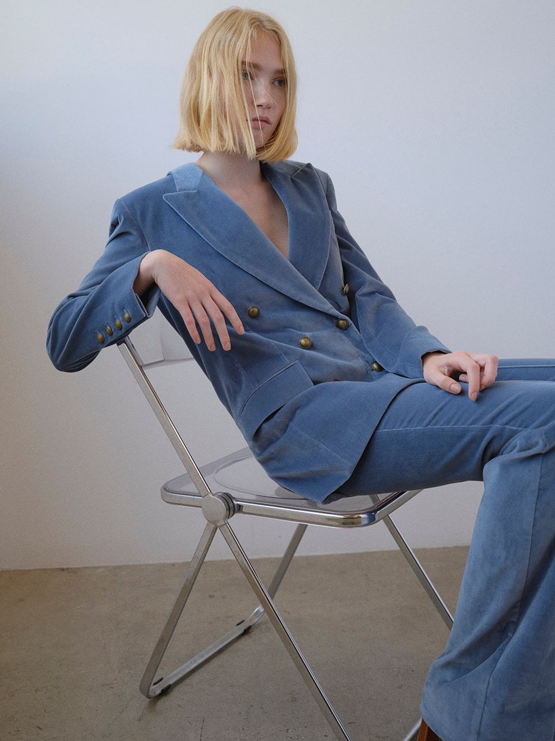 Double Breasted Slim Blazer -- Denim Blue